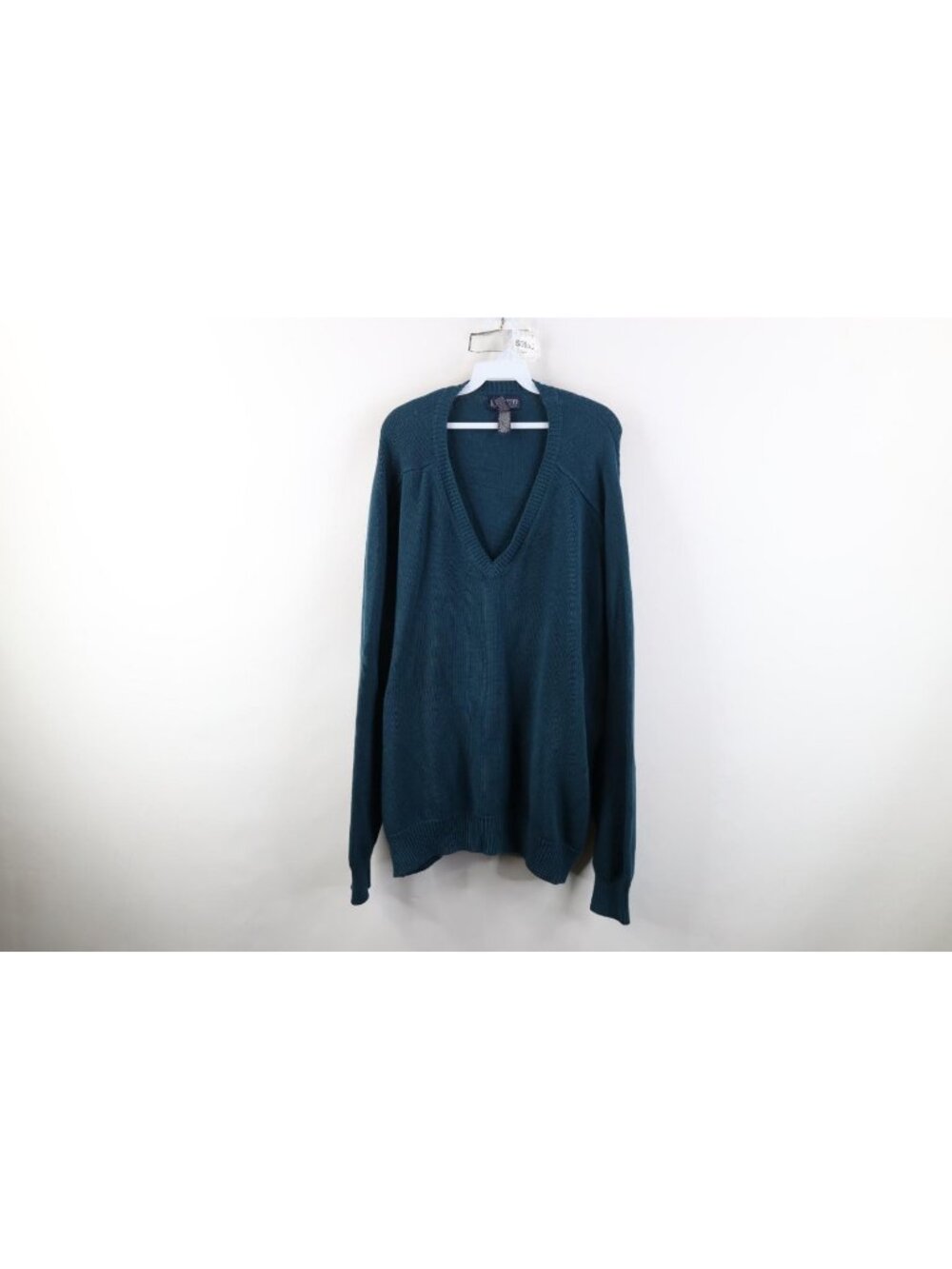 Vintage 90s Lands End Mens XL Blank Heavy Cotton Knit Drifter V-Neck Sweater USA
